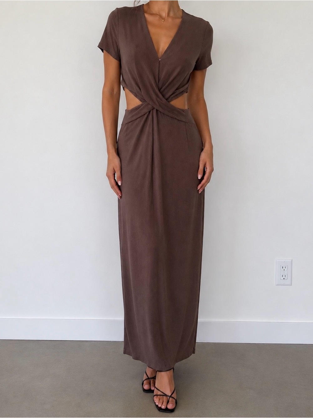 Heartloom Brown Twist Cutout Maxi Dress